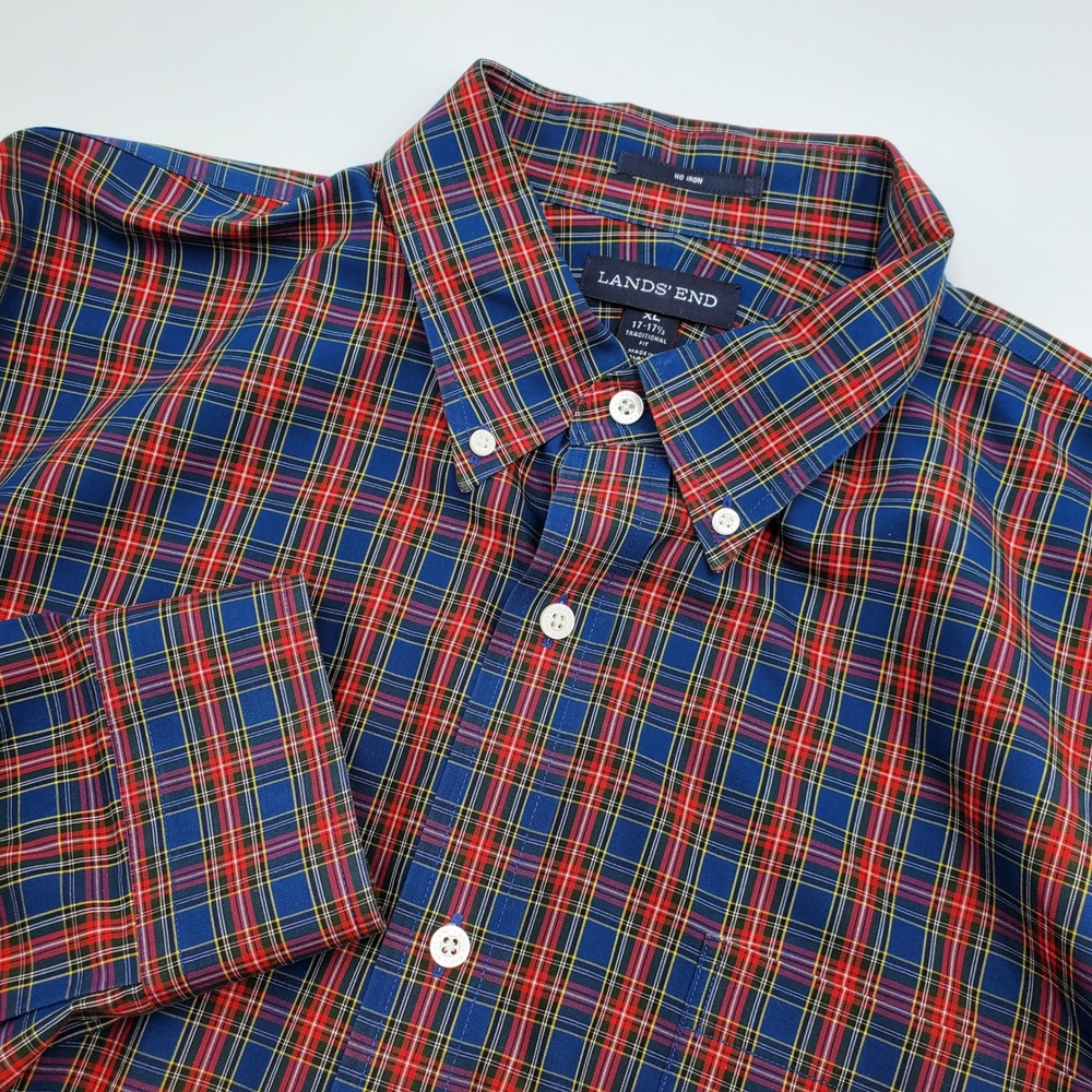 Lands' End XL Traditional Fit Plaid Button Down Shirt Long Sleeve‎ XL 17-17 1/2